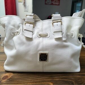 Dooney & Bourke Chiara White Pebbled Leather Tote with Gold Hardware